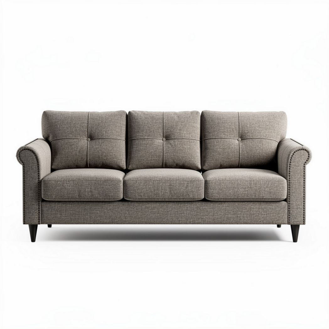 Bank van stof in grijs met knopen 180 x 85 x 80cm