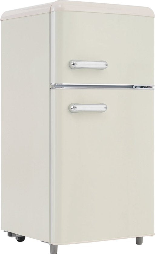 Merax Retro Mini Koelkast 72L – Koel-vriescombinatie met 21L Vriesvak – 91 cm Hoog – LED-Verlichting Instelbare Temperatuur – Energieklasse E – Wit(Wit)