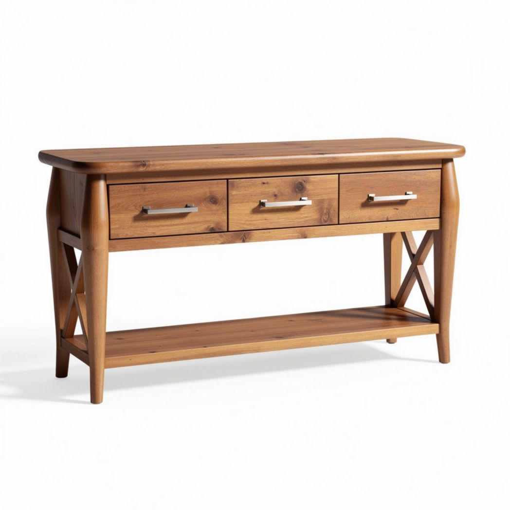 Houten console tafel met twee lades en open opbergruimte 120 x 50 x 80cm