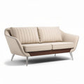 Beige stoffen bank met houten details en metalen poten 200 x 90 x 85cm