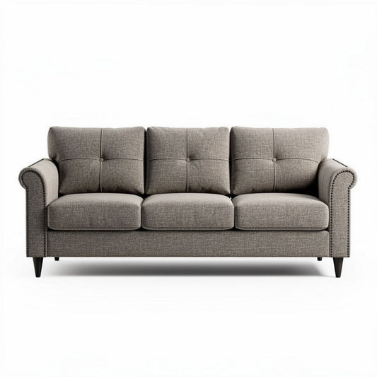 Bank van stof in grijs met knopen 180 x 85 x 80cm
