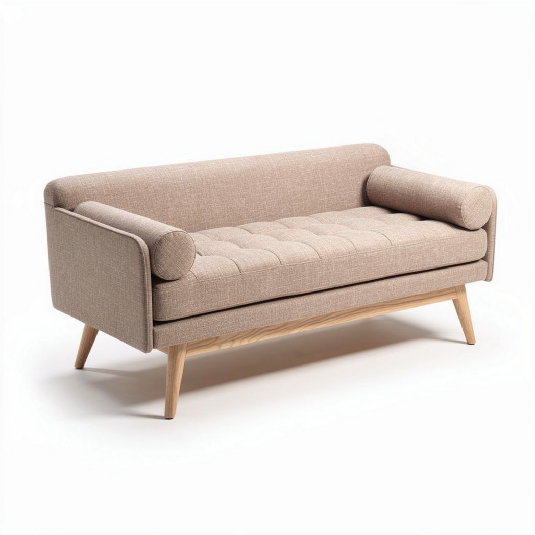 Twee-zitsbank van stof met houten poten in lichtbruin 180 x 80 x 75cm