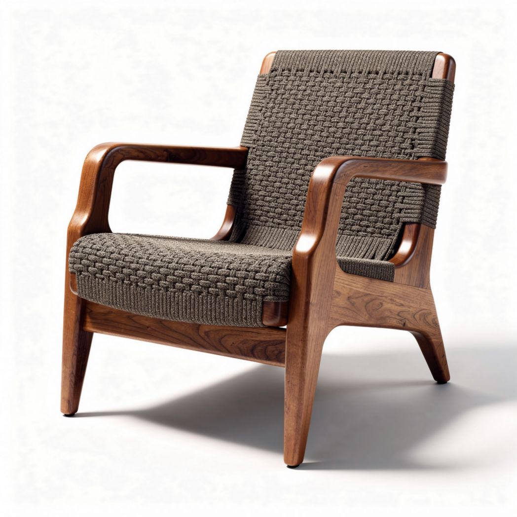 Houten stoel met geweven rugleuning in bruin 70 x 70 x 90cm