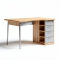 Bureau van hout met metalen poten en vier lades 150 x 70 x 75cm
