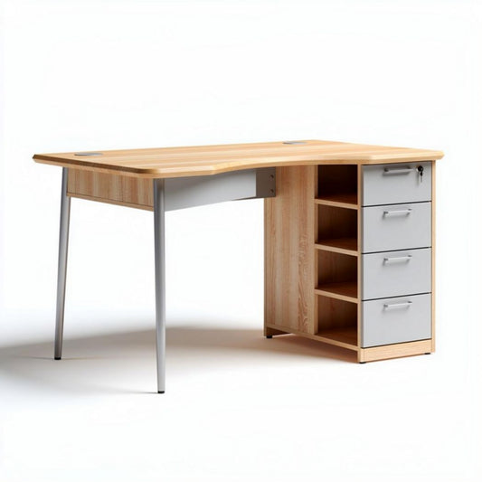 Bureau van hout met metalen poten en vier lades 150 x 70 x 75cm