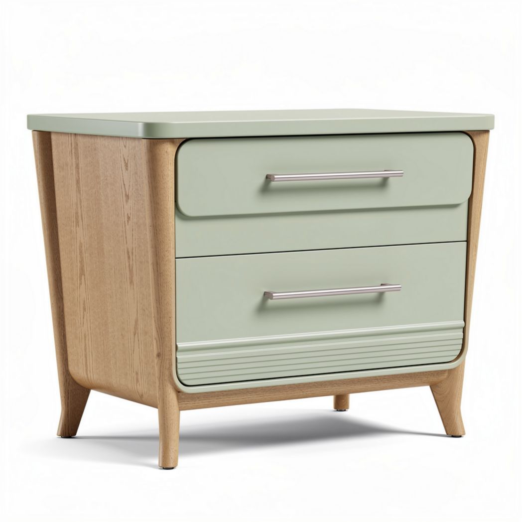 Nachtkastje van hout met twee lades en groene afwerking 45 x 40 x 50cm