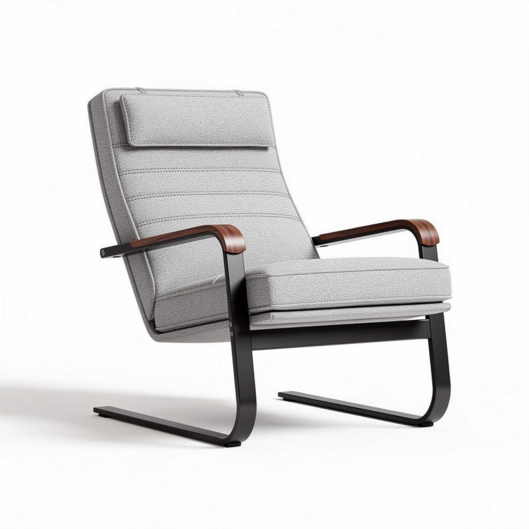 Moderne relaxfauteuil met staal en hout in lichtgrijs 80 x 70 x 95cm