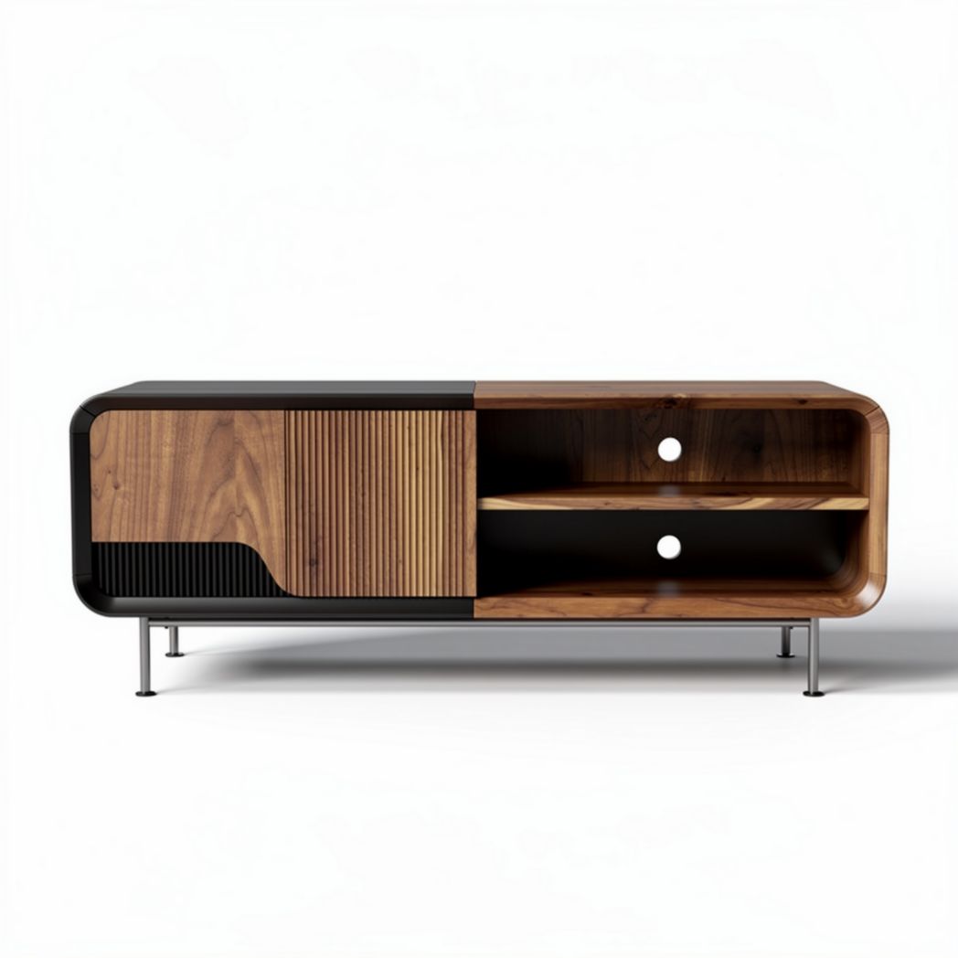 Moderne eikenhouten tv-meubel met twee deuren en open opbergruimte 120 x 40 x 50cm