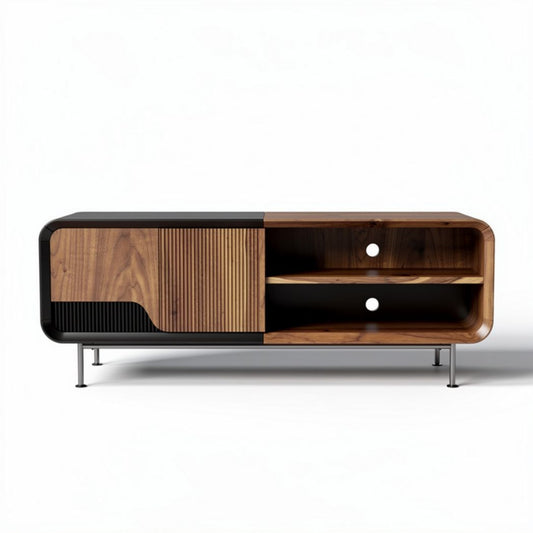 Moderne eikenhouten tv-meubel met twee deuren en open opbergruimte 120 x 40 x 50cm