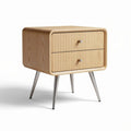 Houten nachtkastje met rattan front en metalen poten 50 x 35 x 45cm