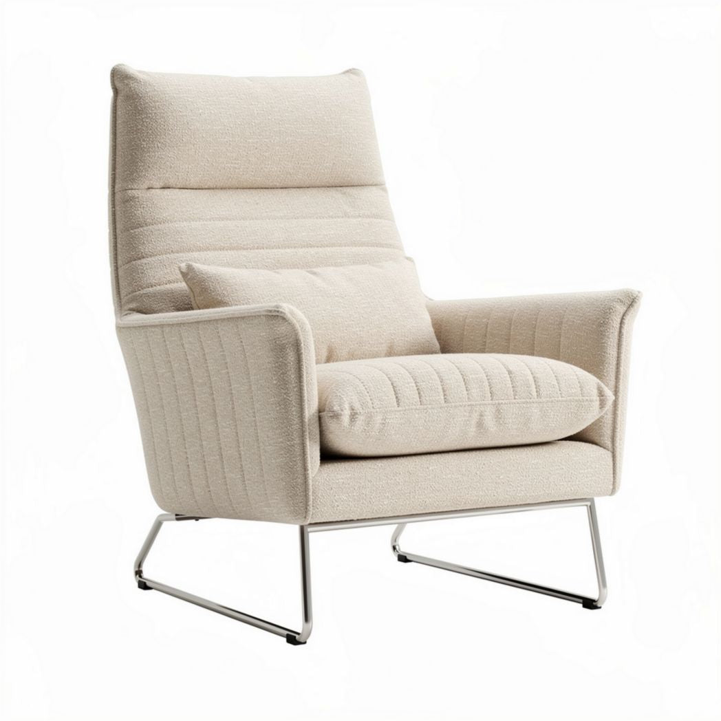Eenvoudige beige fauteuil met kussen van polyester en metalen frame 80 x 80 x 100cm