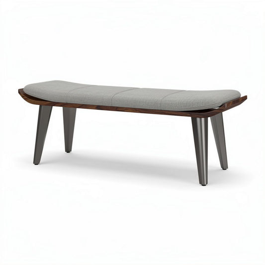 Moderne bank van stof en hout 150 x 50 x 45cm in grijs en bruin