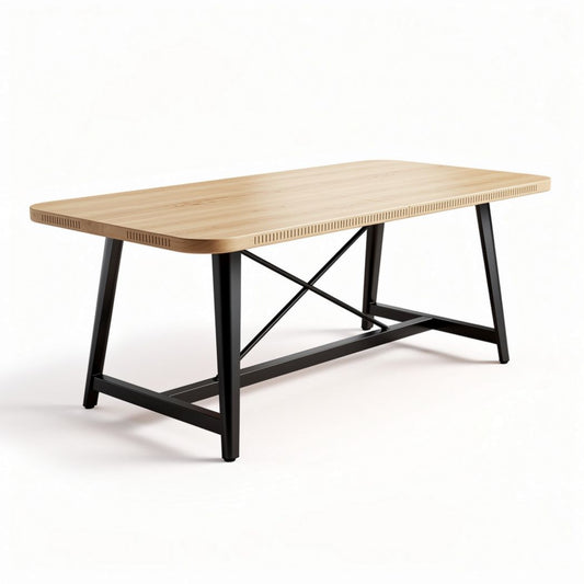 Houten eettafel met metalen onderstel 180 x 90 x 75cm naturel kleur