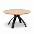 Ronde eettafel van natuurlijk hout met zwart metalen onderstel 75 x 75 x 75cm